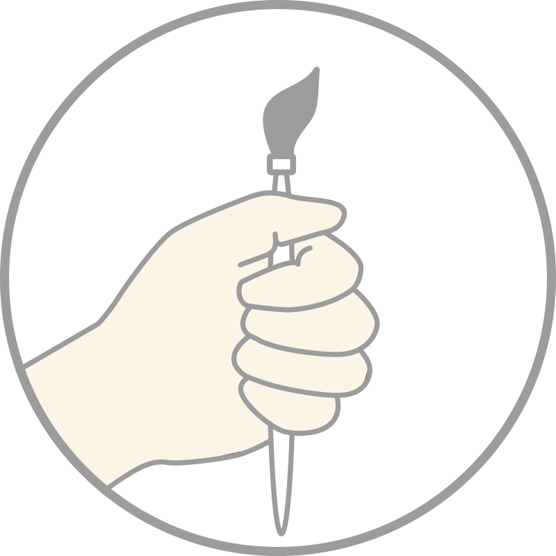 Icon für Grafik und Konzeption: Hand trägt einen Pinsel